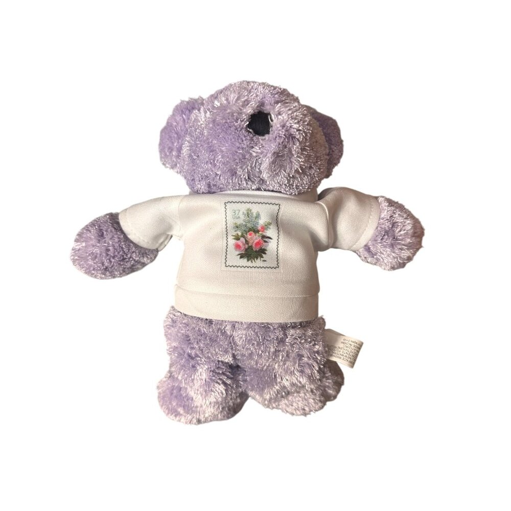Purple Plush Teddy Bear‎ With Garden Blossom Stamp T-Shirt USPS Wonderland 9"